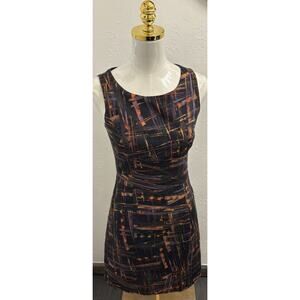 Anthropologie Tabitha Expressionist Sheath Dress 2 Black Colorful Zip Back Lined